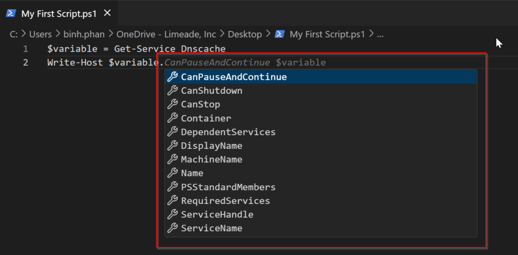 IntelliSense on PowerShell object