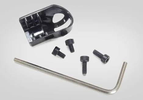 Included are two pairs of screws with an Allen key and a black needle guard.